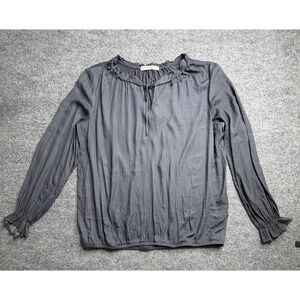 Acos&A  Blouse Women's ‎ XL Gray Ruffled Tie Front Lightweight Pleated